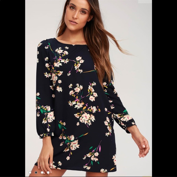 Lulu’s Herbaceous Babe Navy Floral Shift Dress - Picture 1 of 7